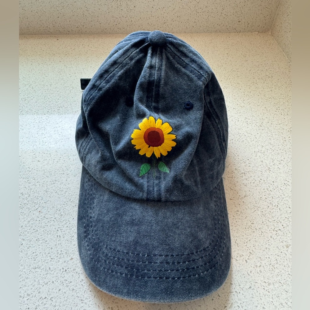 Blue Denim Cap with Sunflower